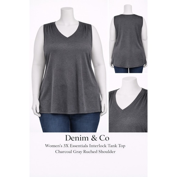 Denim&Co Tops - Denim & Co Womens 3X Essentials Interlock Tank Top Charcoal Gray Ruched A396480